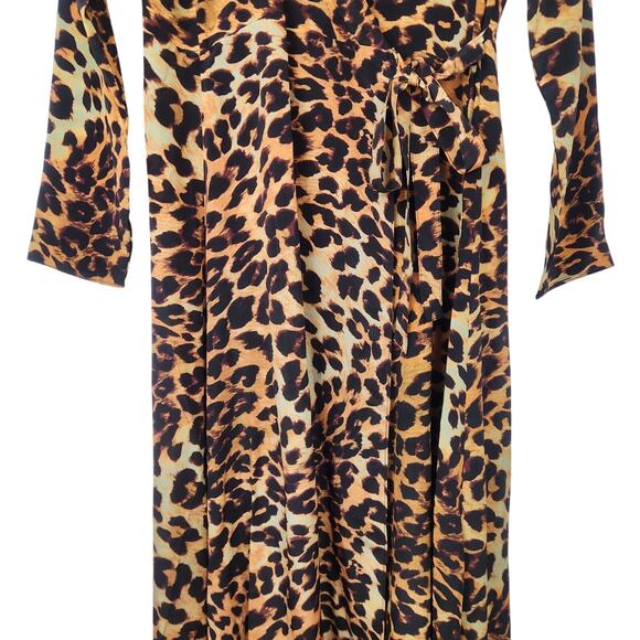 we are Leone Leopard Wrap Dress Size XS/Small Long Sleeve Maxi NWT 100% Silk - Picture 3 of 11